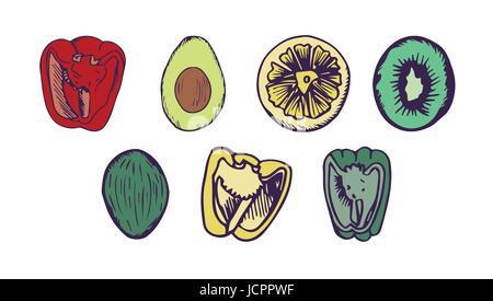 Verschiedene Früchte und Gemüse Stock Vektor