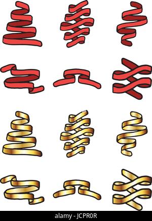 Vektor einrichten von verschiedenen roten und goldenen Bändern Stock Vektor