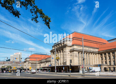 Hauptbahnhof, einer der größten Bahnhöfe in Europa, Leipzig, Sachsen, Deutschland Stockfoto