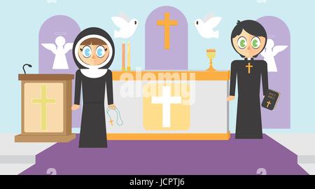 Vektor einrichten Der Priester und Nonne Stock Vektor