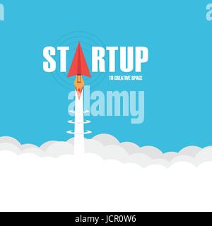 Start-Business-Konzept, Papier Flugzeug Start wie Raketen fliegen, um kreative Räume Stock Vektor