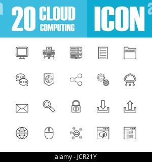 Reihe von Cloud-Übersicht-Symbol, isoliert auf weißem Hintergrund Stock Vektor
