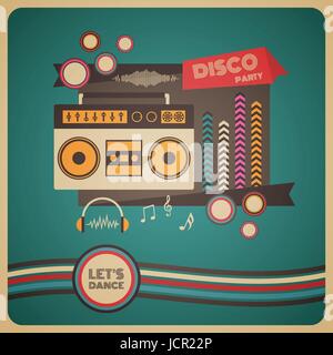 Boombox-Disco-Party, Retro- und Vintage poster Stock Vektor