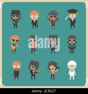 alle Hipster Charakter, Hipster-Stil Stock Vektor