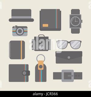 Retro-Leder-Gadget-Set, Vintage Accessoires Stock Vektor