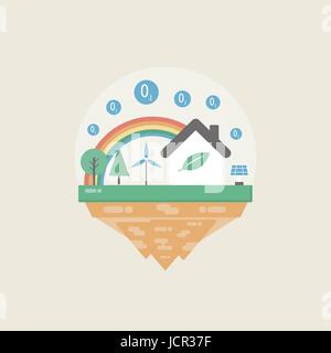 Öko-Insel am Himmel, Naturschutz, Retro-Stil Stock Vektor