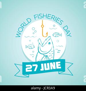 Kalender für jeden Tag am 27. Juni. Grußkarte. Urlaub - Welttag der Fischerei. Symbol in der linearen Stil Stock Vektor