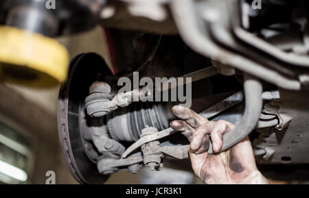 Auto Bremsscheibe ohne Punkt, Mechaniker prüft, ob alles in Ordnung ist, Car Service Stockfoto