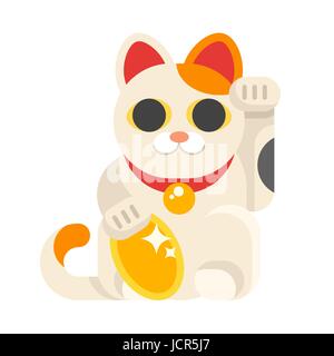 Vektorgrafik flachen Stil der japanischen glücklichen Katze Maneki Neko. Symbol für das Web. Isoliert auf weißem Hintergrund. Stock Vektor