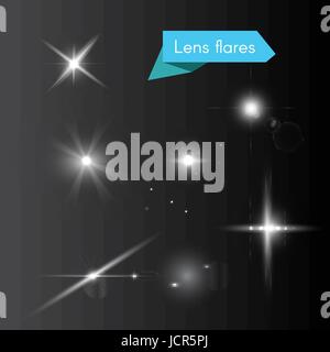 Vektor-Set von Lens-Flares und leuchtenden weißen Flash-Elemente Stock Vektor