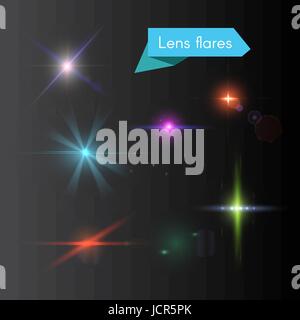 Vektor-Set von Lens-Flares und leuchtend bunte Flash-Elemente Stock Vektor