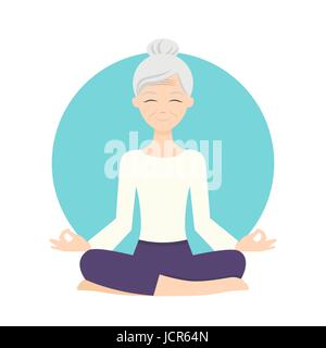 Illustration von senior Frau praktizieren Yoga-Übungen. Gesunde Lebensweise. Stock Vektor