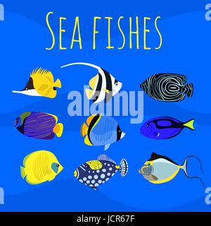 Vector set Meer Ozean exotische tropische bunten Fischen. Stock Vektor