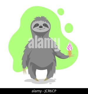 Vektor-Illustration glücklich niedlich Faultier, ein Eis in der Hand. Vektor für T-shirt oder Poster Design print. Stock Vektor