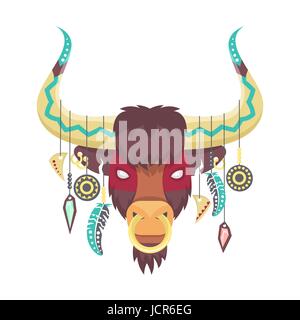 Vektor-Illustration von Bullen oder Ochsen in ethnischen oder tribal-Stil. Tier-Totem. Bull für T-shirt drucken. Vektorgrafiken. Stierkopf für Poster. Stock Vektor