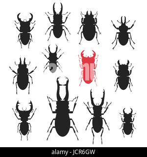 Vector Silhouetten verschiedener Hirschkäfer. Stock Vektor