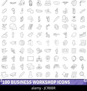 100 Business Workshop Symbole Sets, Umriss-Stil Stock Vektor