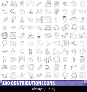 100 Beitrag Icons Set, Umriss-Stil Stock Vektor