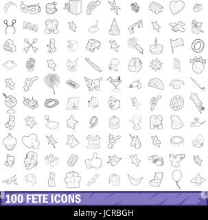 100 Fete Icons Set, Umriss-Stil Stock Vektor