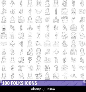 100 Leute Icons Set, Umriss-Stil Stock Vektor