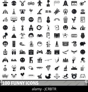 100 lustige Icons Set, einfachen Stil Stock Vektor