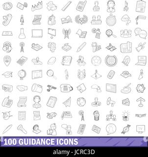 100 Anleitung Icons Set, Umriss-Stil Stock Vektor