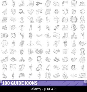 100 Anleitung Icons Set, Umriss-Stil Stock Vektor