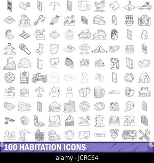 100 Behausung Icons Set, Umriss-Stil Stock Vektor