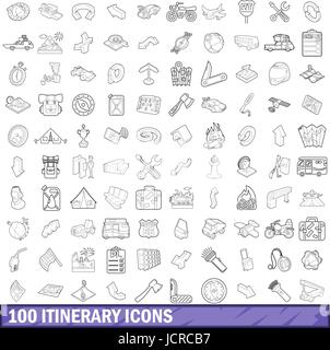 100 Reiseroute Icons Set, Umriss-Stil Stock Vektor