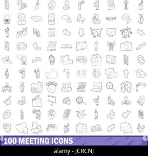 100 Symbole treffen festlegen, skizzieren Stil Stock Vektor