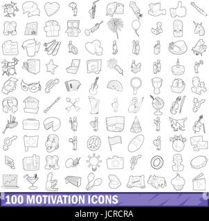 100 Motivation Icons Set, Umriss-Stil Stock Vektor