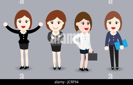 Business Frau flache Bauweise, isometrische Menschen 3D Geschäftsfrau in Business-Anzügen - Vektor-Illustration Stock Vektor