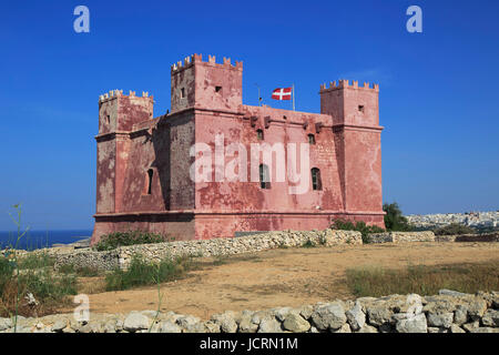 St. Agatha roten Turm Festung, Melliaha, Marfa Halbinsel, Republik Malta erbaut 1649 Stockfoto