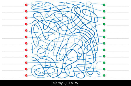 Labyrinth - 12 Wörter in der linken Spalte ausfüllen, den richtigen Weg zu folgen und schreiben 12 entsprechende Wörter in die richtige. Stockfoto