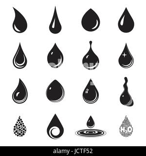 Drop-Symbole. Tropfen Sie, Aqua, Fluid Symbole. Schwarzen Tropfen Symbole auf einem weißen Hintergrund isoliert Stock Vektor