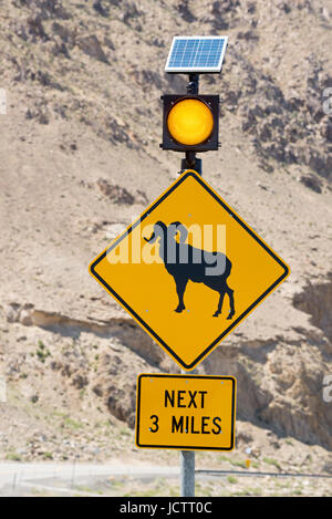 Solar powered Tierwelt Warnschild am U.S. Highway 95 in Nevada. Stockfoto