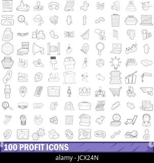 100 Gewinn Icons Set, Umriss-Stil Stock Vektor