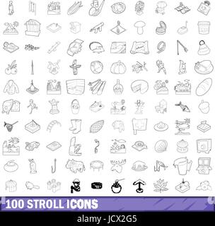 100 schlendern Icons Set, Umriss-Stil Stock Vektor