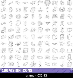 Vision 100 Icons Set, Umriss-Stil Stock Vektor