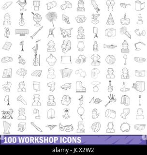 100 Workshops Icons Set, Umriss-Stil Stock Vektor