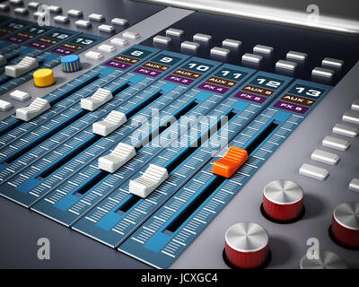 Professionelle digitale Studio-Equalizer mit Druckknöpfen. 3D Illustration. Stockfoto