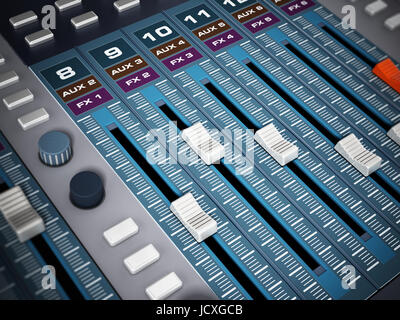 Professionelle digitale Studio-Equalizer mit Druckknöpfen. 3D Illustration. Stockfoto