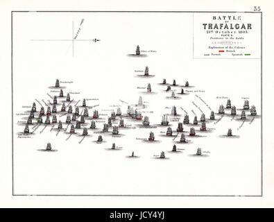 Schlacht von Trafalgar, 21. Oktober 1805, zwischen Großbritannien und eine kombinierte spanische und französische Flotte vor der Küste von Spanien, die während des Krieges von der dritten Koalition der Napoleonischen Kriege. Stockfoto