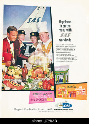 1960er Jahren Anzeige Werbung SAS Airlines im Magazin vom 5. Dezember 1960 Stockfoto
