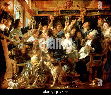 Jacob Jordaens, The Feast Bean König 1640-1645 Öl auf Leinwand. Kunsthistorisches Museum, Wien, Österreich. Stockfoto