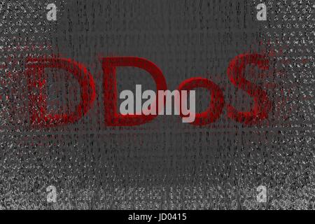 DDOS auf einem digitalen binäre Warnung-Hintergrund Stockfoto