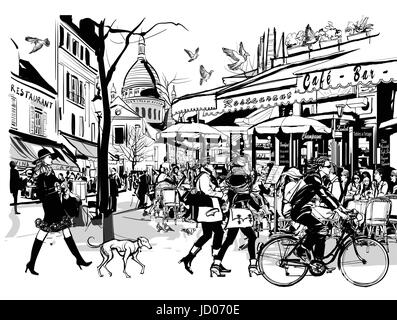 Altes Café in Paris Montmartre - Vektor-illustration Stock Vektor