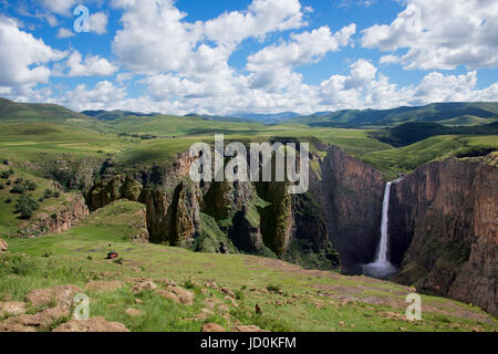 Countyside mit dem südlichen Afrika Maletsunyane Fälle Semonkong Maseru District Lesotho Stockfoto