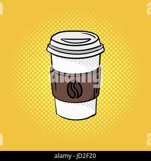 Vektor handgezeichneten Pop-Art Abbildung Kaffee für unterwegs. Fast-Food. Retro-Stil. Gezeichnete Handzeichen. Illustration für print, Web. Stock Vektor