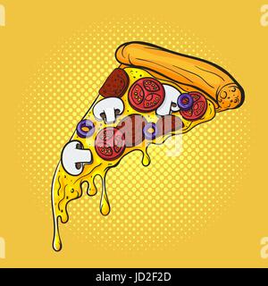 Vektor handgezeichneten Popart Illustration der Pizza. Fast-Food. Retro-Stil. Gezeichnete Handzeichen. Illustration für print, Web. Stock Vektor